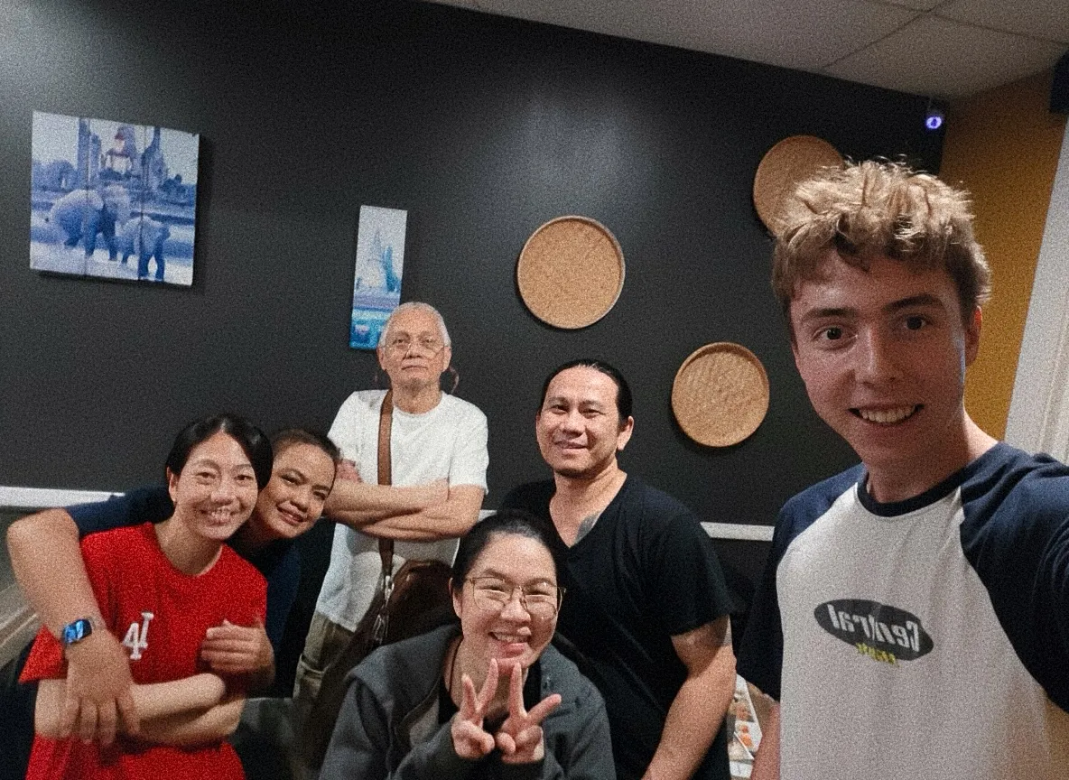 from left to right: mind and jira, the servers; chef, poly, and onn, the cooks; me.