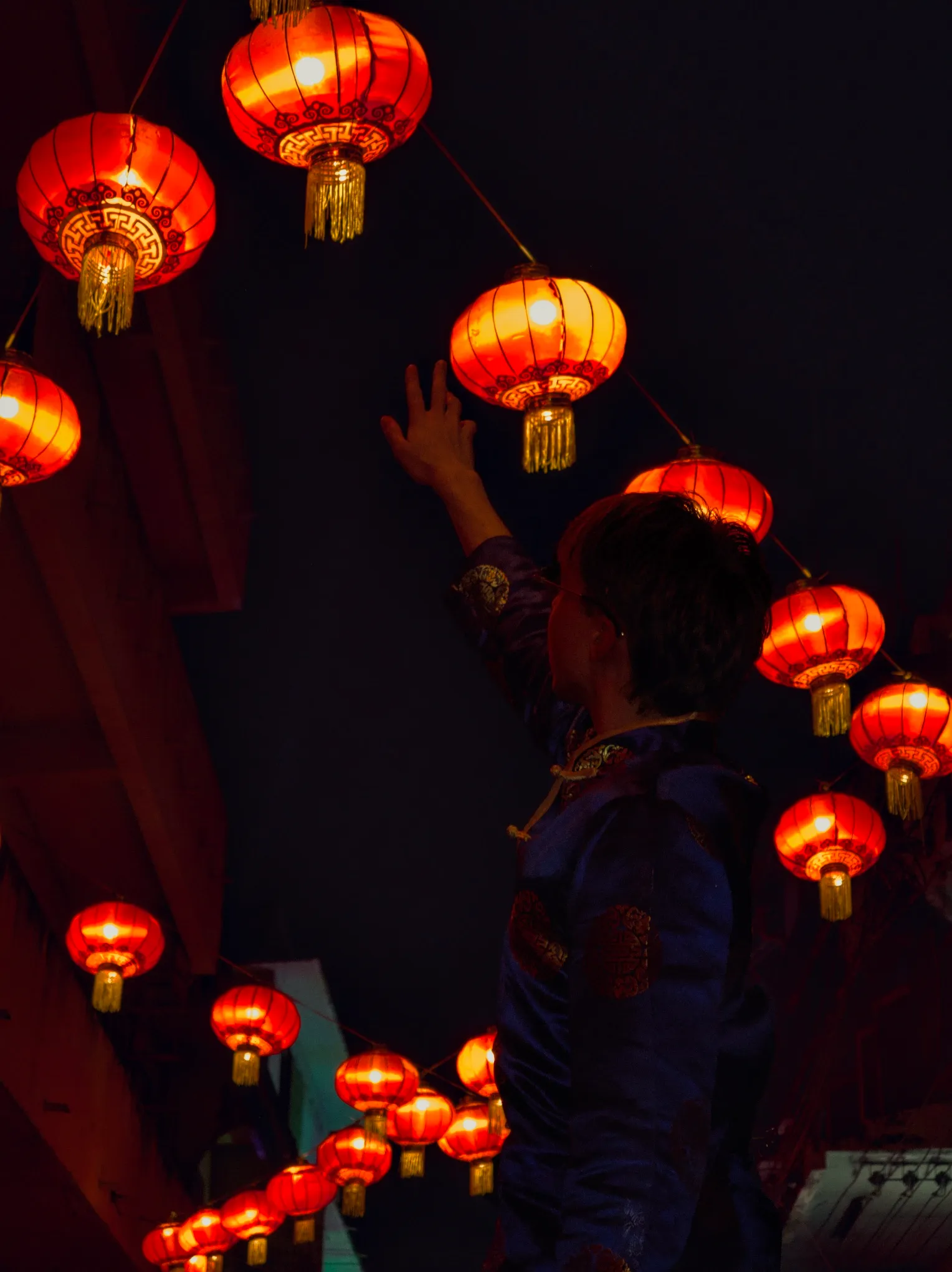 the glowing red chinese lanterns were everywhere you can look