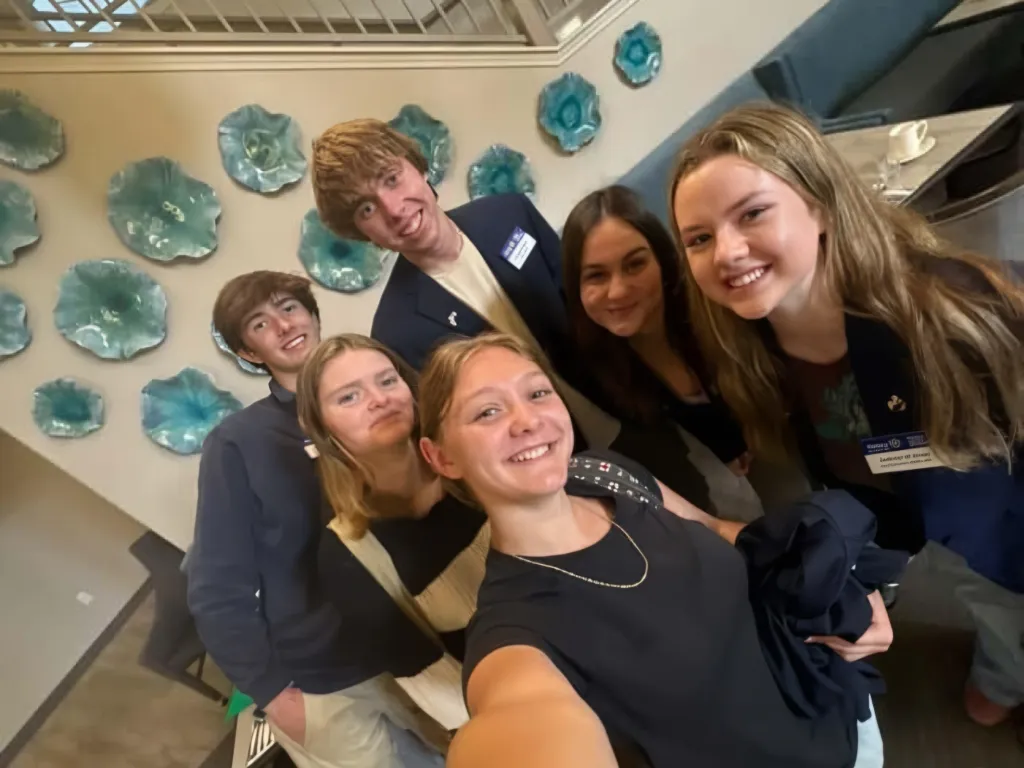 outbounds from maine: jackson and I in the back, then cecelia, stella, petra, and sabine from left to right