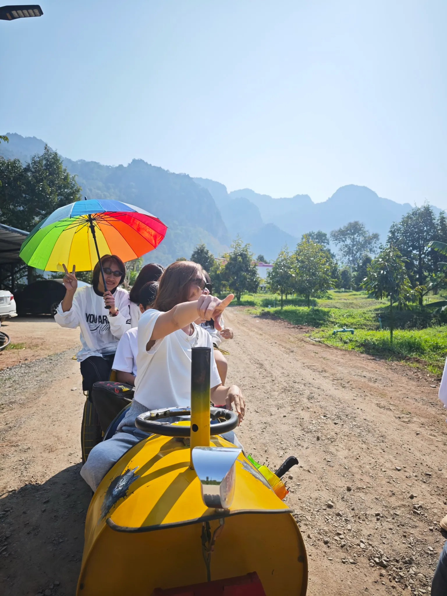every morning at ten am sharp this little train drives through the valley. we hopped on at the cabins and went to a cafe.