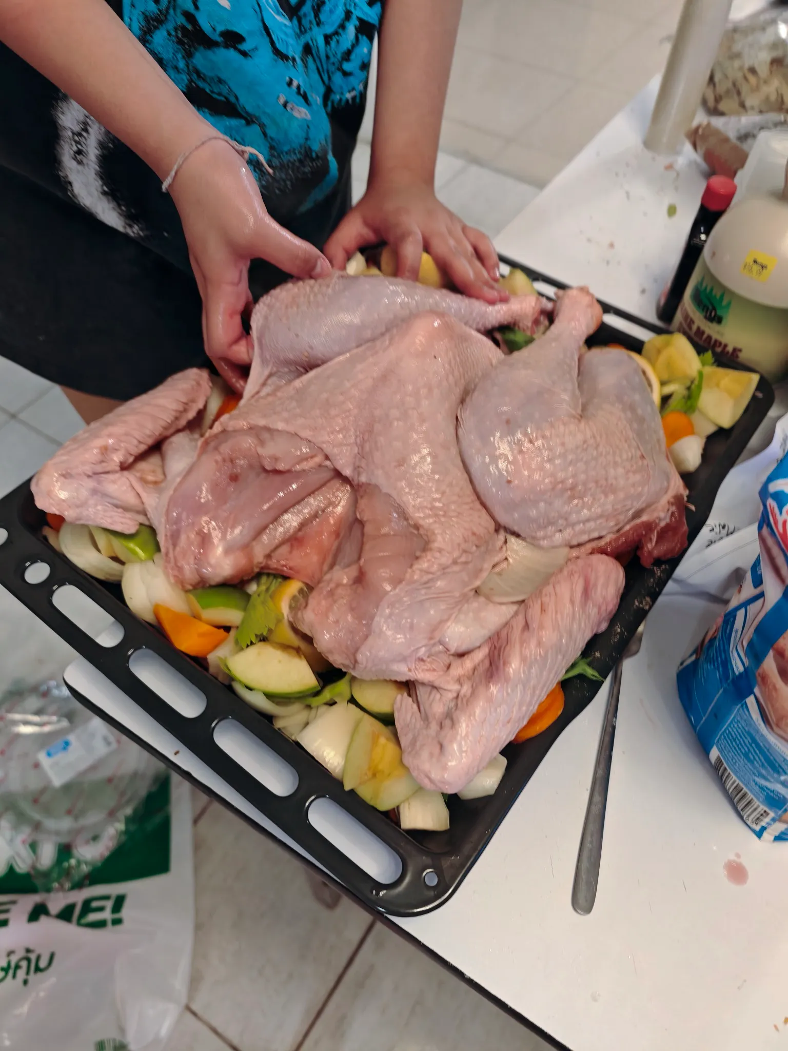 stuffing butter under the skin of our delicious turkey.